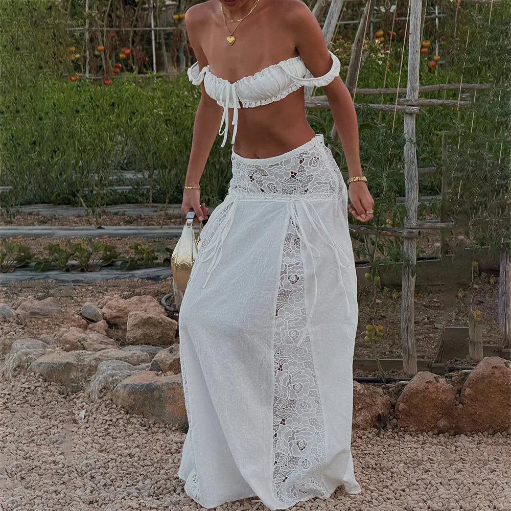 Sexy Sleveless Crop Top Maxi Skirt 2 Pieces Suit Dresses for Women Summer Bikini Cover-up Boho Beach Wear Casual Robe Vestidos