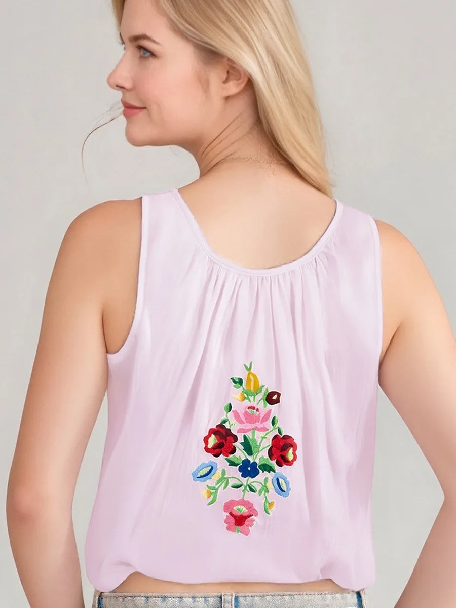 Cotton Floral Embroidered Tank Top Sleeveless Blouses Shirts for Women Casual Tassel Summer Blouse Boho Beach Camis Blusas Tops