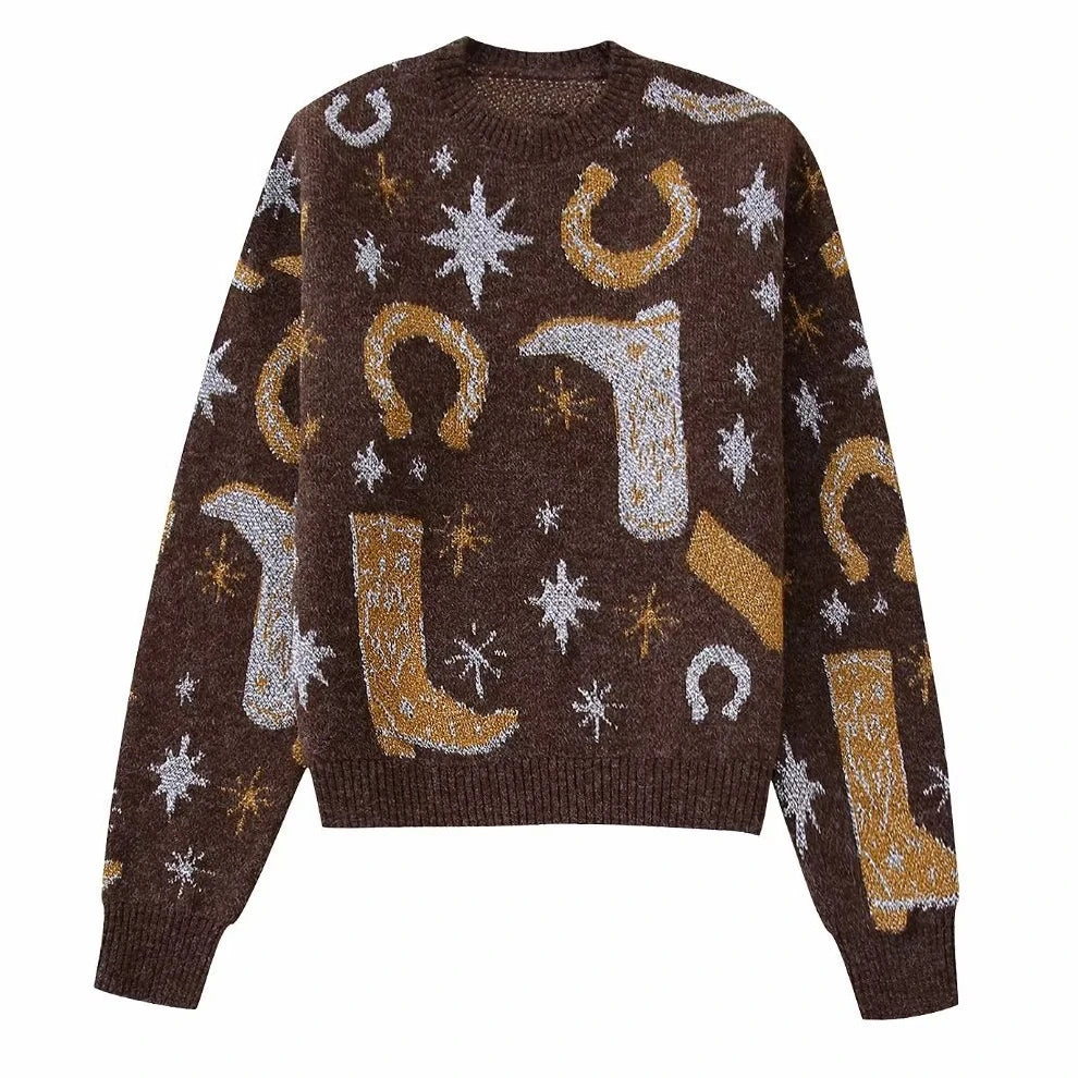 Loose Long Sleeve Pullovers Autumn Winter Warm Women Sweater Pull Hippie Ethnic Jacquard Knitted Sweaters Jumpers Boho Casual