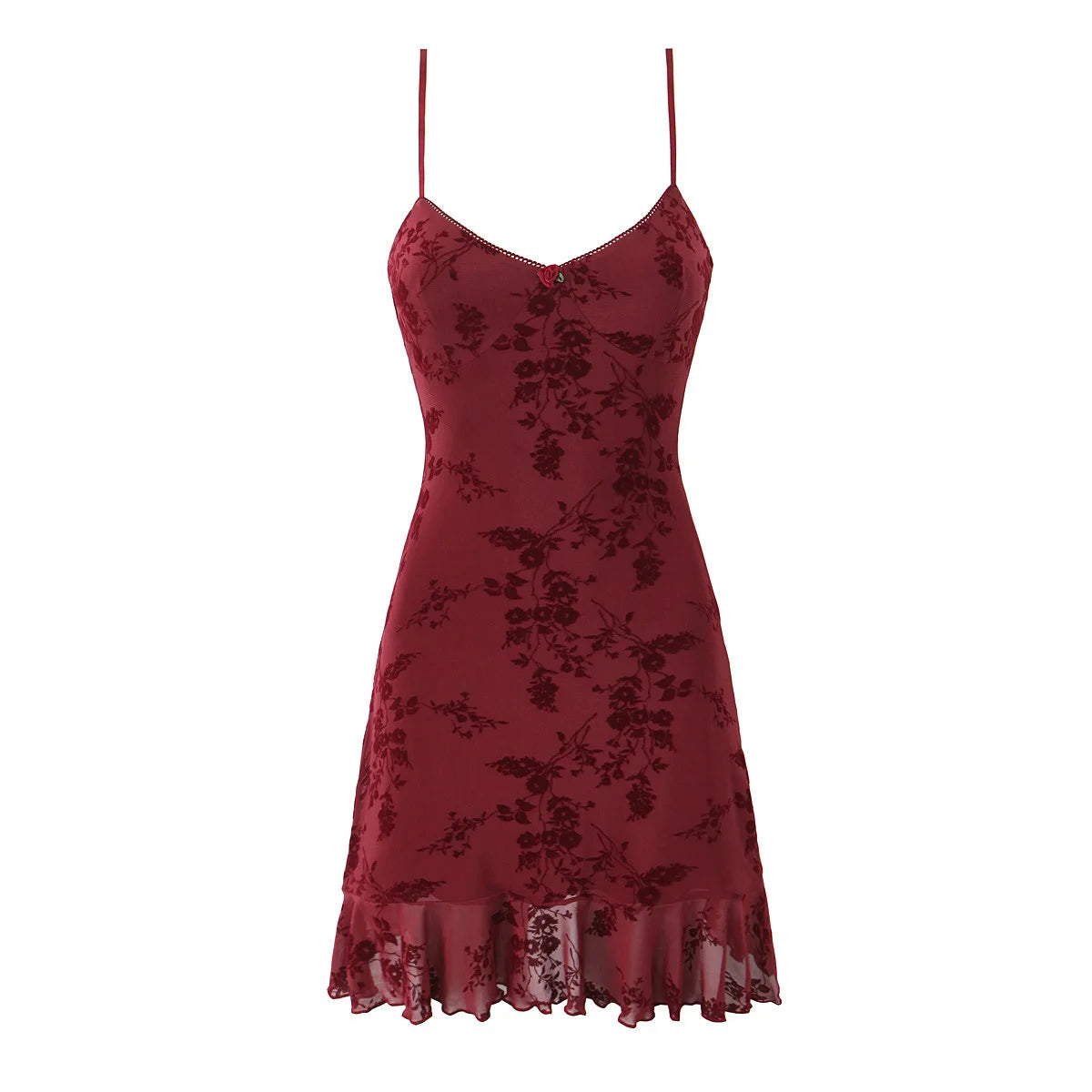 Vintage Floral Flocked Strap Mini Dress Sexy V-neck Slim-fitting Backless Sleeveless Short Dresses Women Summer Bodycon Robe