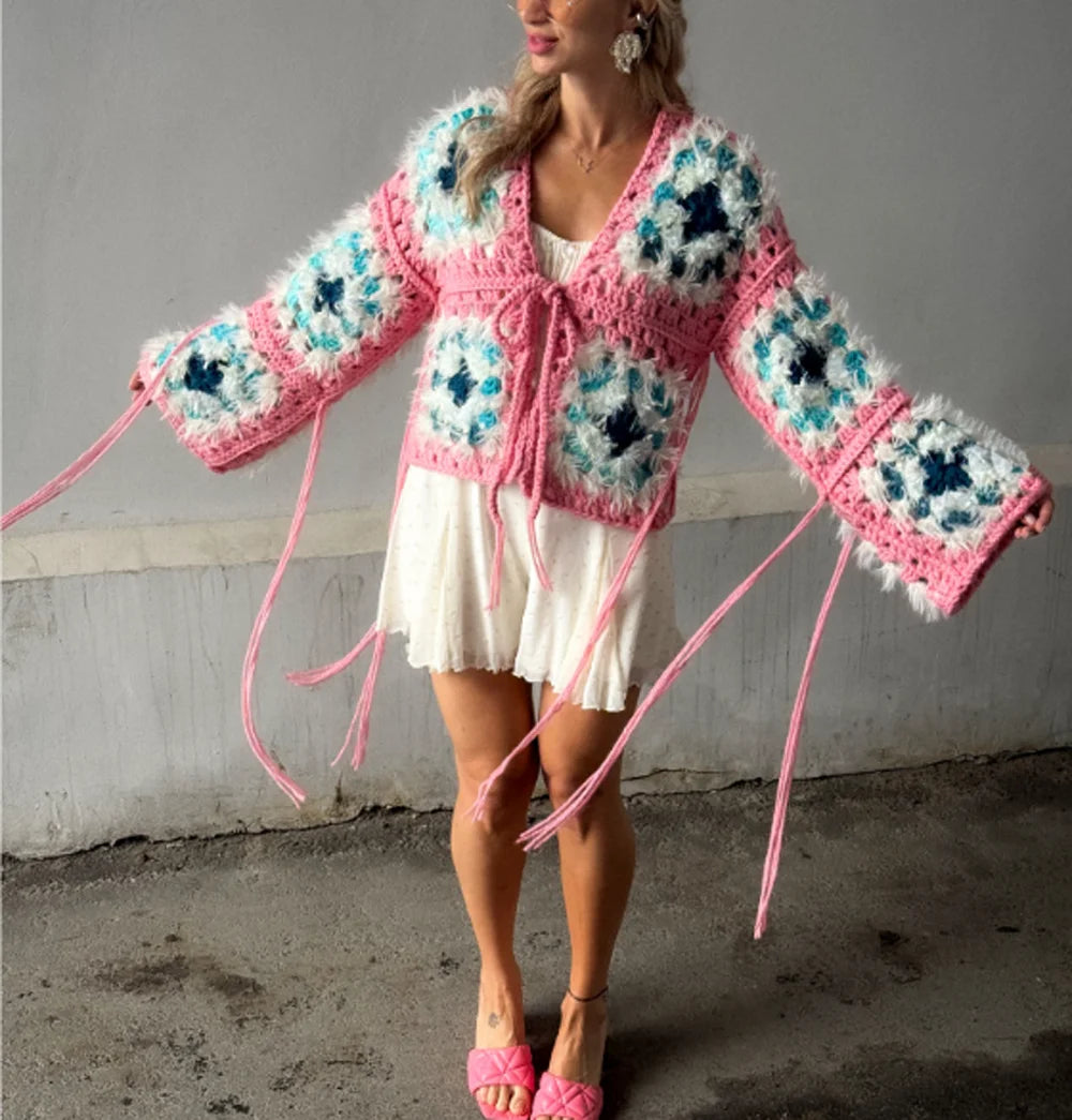 Lazy Handmade Crochet Hollow Out Cardigan Sweaters Women Long Sleeve Jumpers Loose Oversize Autumn Warm Sweater Boho Beach Coats