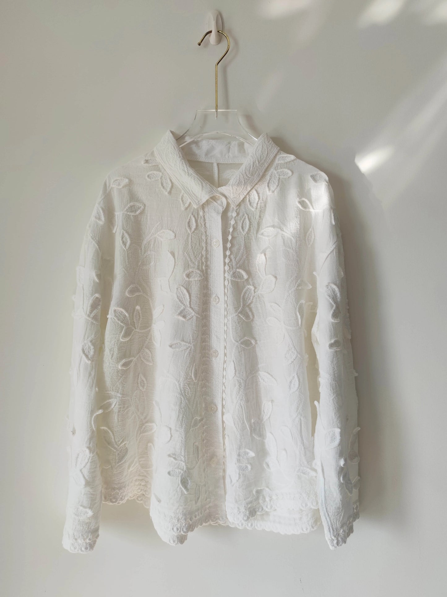 Boho Long Sleeved Blouse Shirt Wide Leg Pants Lace Women Suit White Cotton Foral Jacquard 2 pieces Set Lazy Loose Casual Outfits