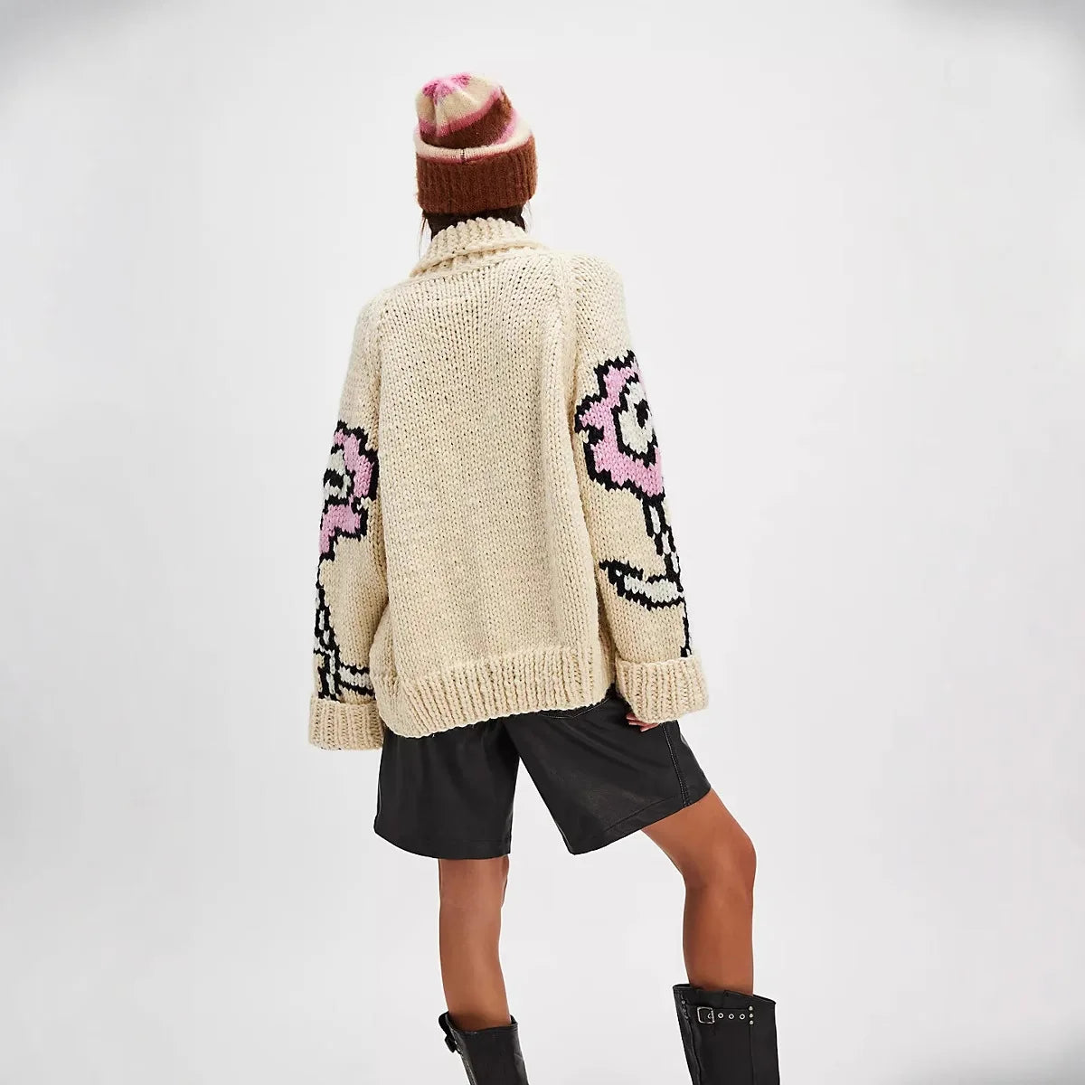 Oversize Casual Floral embroidery Long Sleeve Knitted Sweater For Women Pullover Loose Boho Autumn Winter Warm Sweaters jumpers