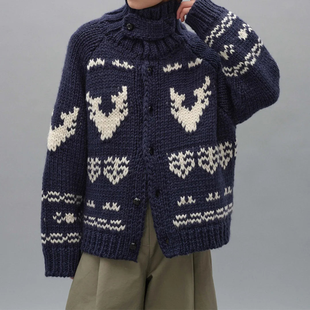 Boho Chunky Knit Sweater Women Jacket knitted Coat Casual Jacquard Turtlneck Thick Warm Winter Pullovers Loose Outwear Jumper
