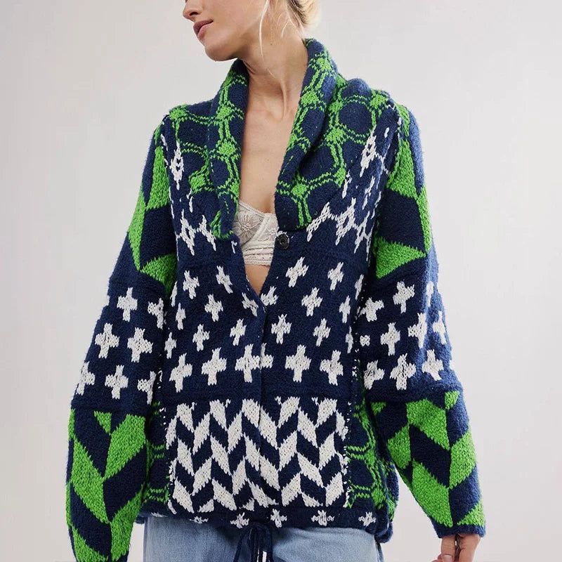 Chic Ethnic Pattern Embroidery Women Sweaters Cardigan Casual Loose Oversize Loose Vintage Knitted Autumn Winter Warm Coats