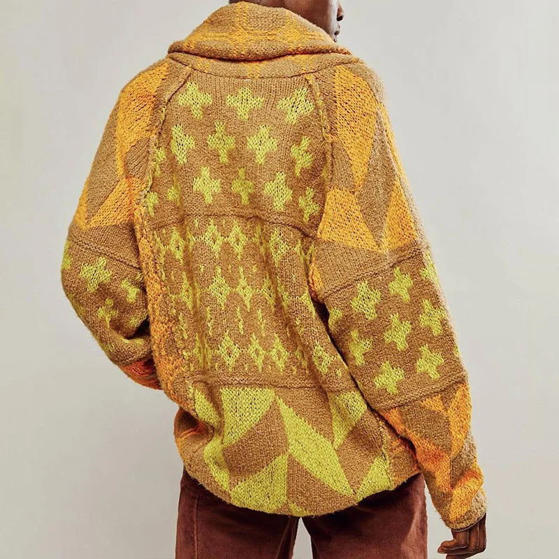 Chic Ethnic Pattern Embroidery Women Sweaters Cardigan Casual Loose Oversize Loose Vintage Knitted Autumn Winter Warm Coats