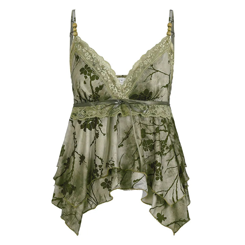 Sexy Sleeveless Deep V Neck Tank Tops for Women Summer Boho Beach Wear Ethnic Floral Printed Knitted Tanks Ladies Camis Camisole