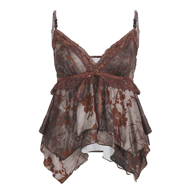 Sexy Sleeveless Deep V Neck Tank Tops for Women Summer Boho Beach Wear Ethnic Floral Printed Knitted Tanks Ladies Camis Camisole