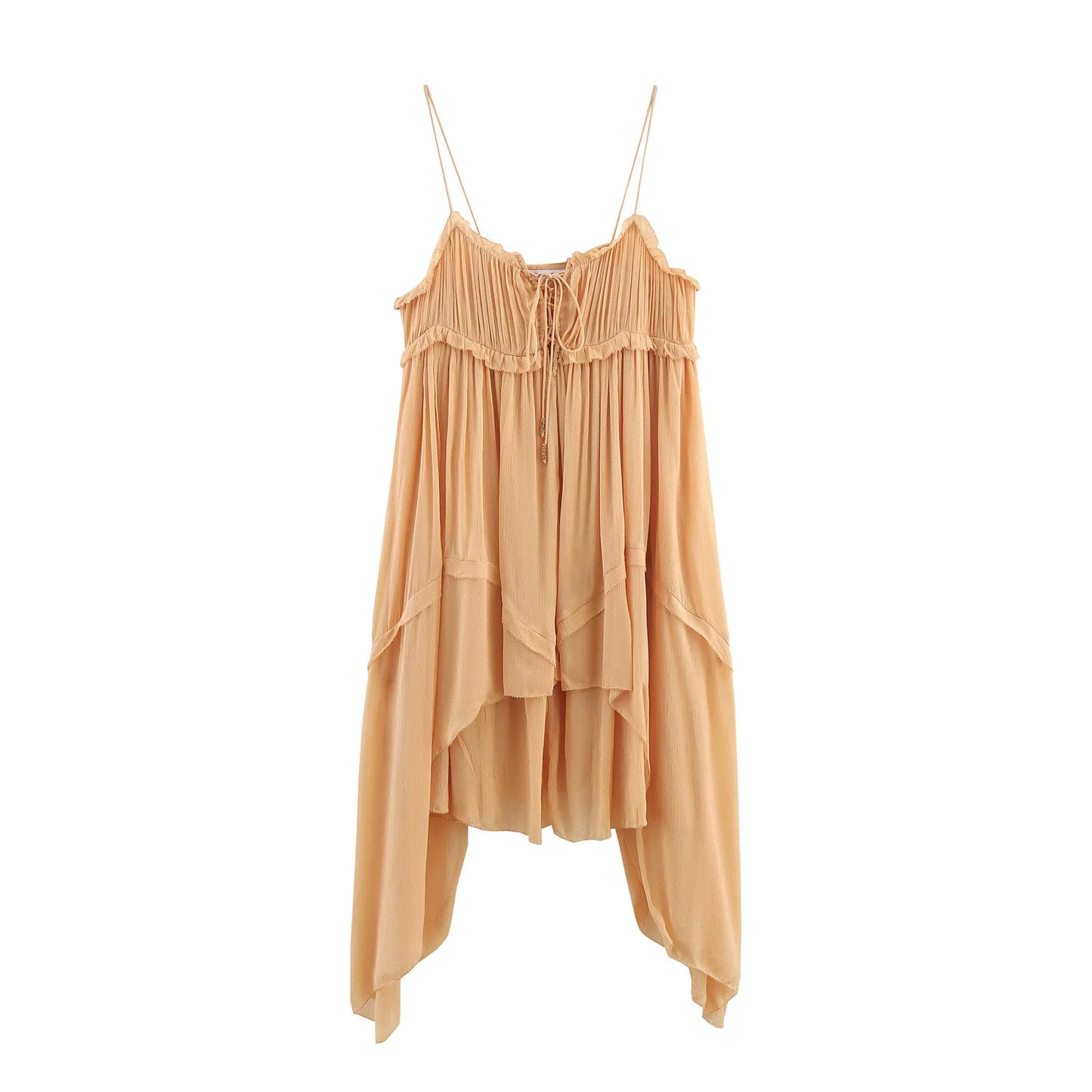 Cotton Rayon Strap Dresses for Women Summer Asymmetrical Layered Sleeveless Dress Boho Beach Dress Lace-up V Neck Robe Vestidos