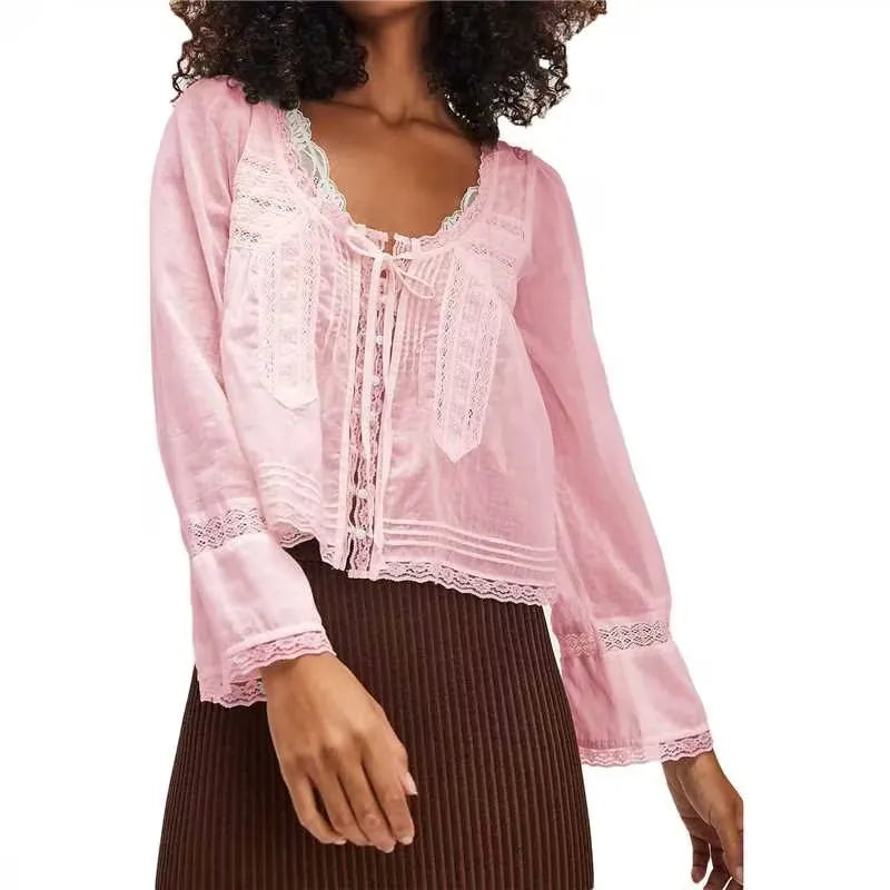 Flare Long Sleeve Loose Blouses Shirts For Women Free Style Cotton Lace Blouse Boho Beach Hippie Lightweight Ladies top Summer