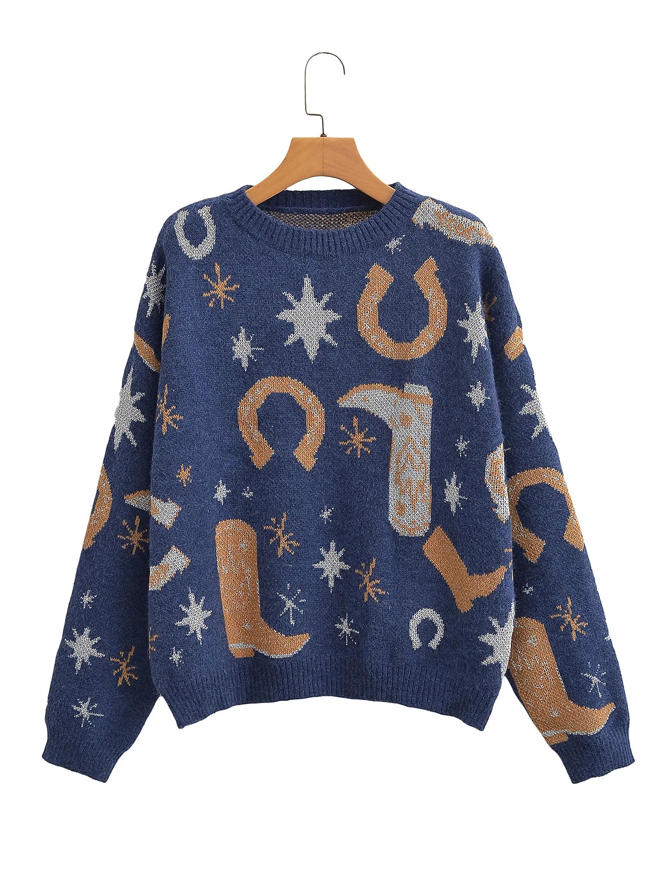 Loose Long Sleeve Pullovers Autumn Winter Warm Women Sweater Pull Hippie Ethnic Jacquard Knitted Sweaters Jumpers Boho Casual