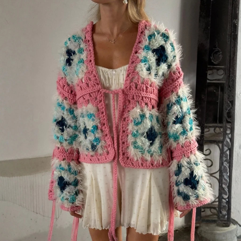 Lazy Handmade Crochet Hollow Out Cardigan Sweaters Women Long Sleeve Jumpers Loose Oversize Autumn Warm Sweater Boho Beach Coats
