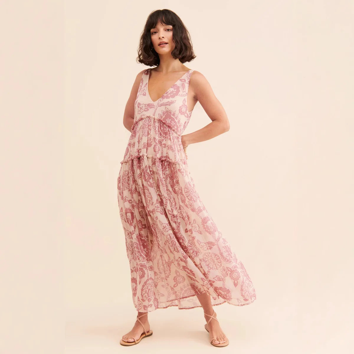 Bohemian Maxi Dresses Women Summer Sleeveless Floral Chiffon Printed Boho Beach Dress Loose Holiday Long Ladies Robe Vestidos