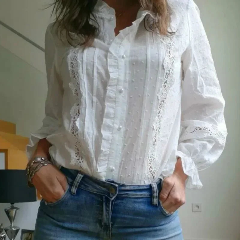 AYUALIN White Floral Embroidery Lace Blouse Shirt Women Tops Boho Long Sleeve Vintage Cotton Autumn Blouses Casual Lady Blusas