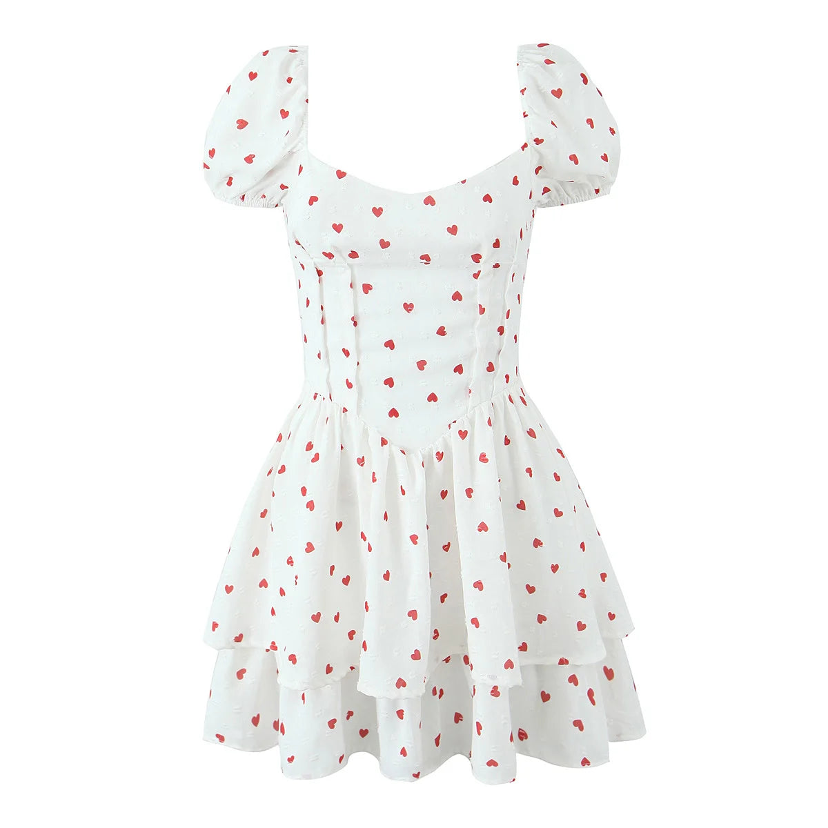 Lovely Mini Dresses for Women Summer Vintage Sexy V Neck Short Puff Sleeve Lace-up Back Waist Print Dress Party Female Vestidos