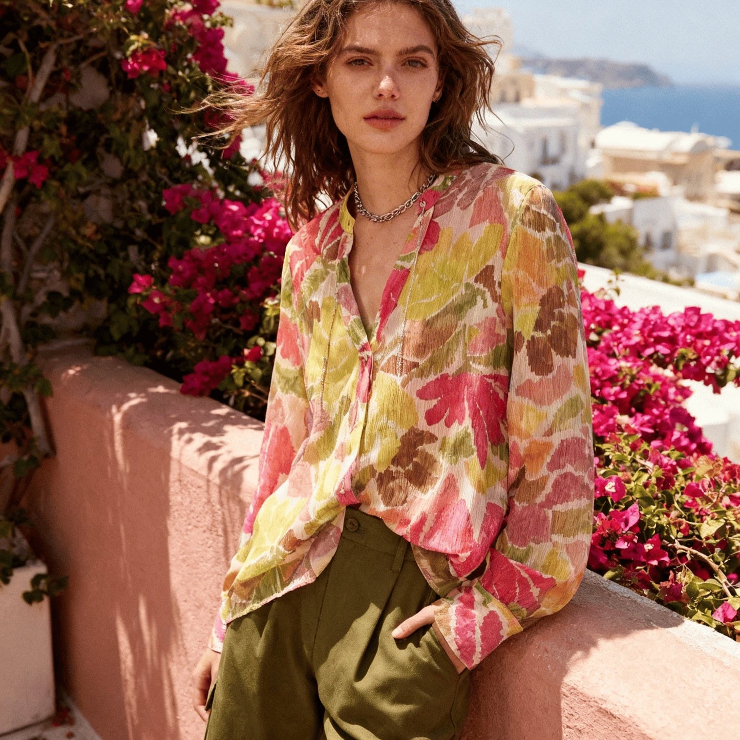 Chiffon Floral Printed Blouses Shirts for Women Cover-up Boho Beach Wear Casual Blouse Shirt Summer Long Sleeve Ladies Tops