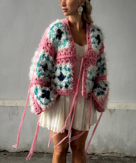 Lazy Handmade Crochet Hollow Out Cardigan Sweaters Women Long Sleeve Jumpers Loose Oversize Autumn Warm Sweater Boho Beach Coats