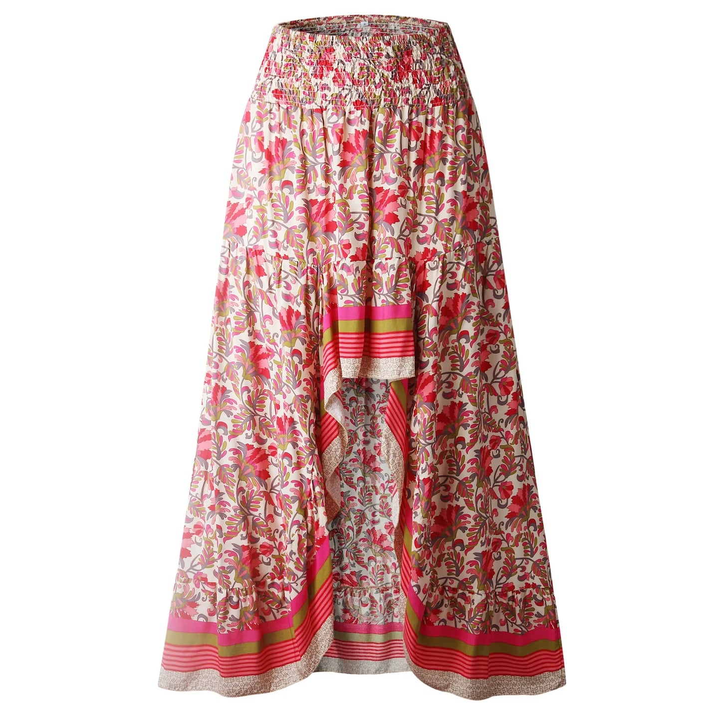 Floral printed cotton Rayon beach boho maxi skirt women vintage sexy irregular elastic waist Long skirts summer casual falda
