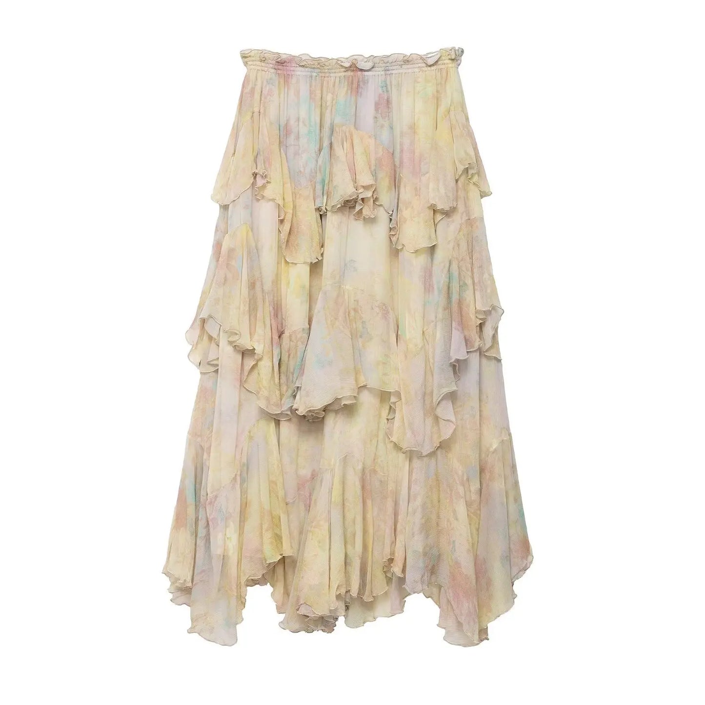 Boho Beach Irregular Long Skirts for Women Chiffon Printed Summr Skirt Gypsy Retro Elastic Waist A-line Loose Falda Mujer