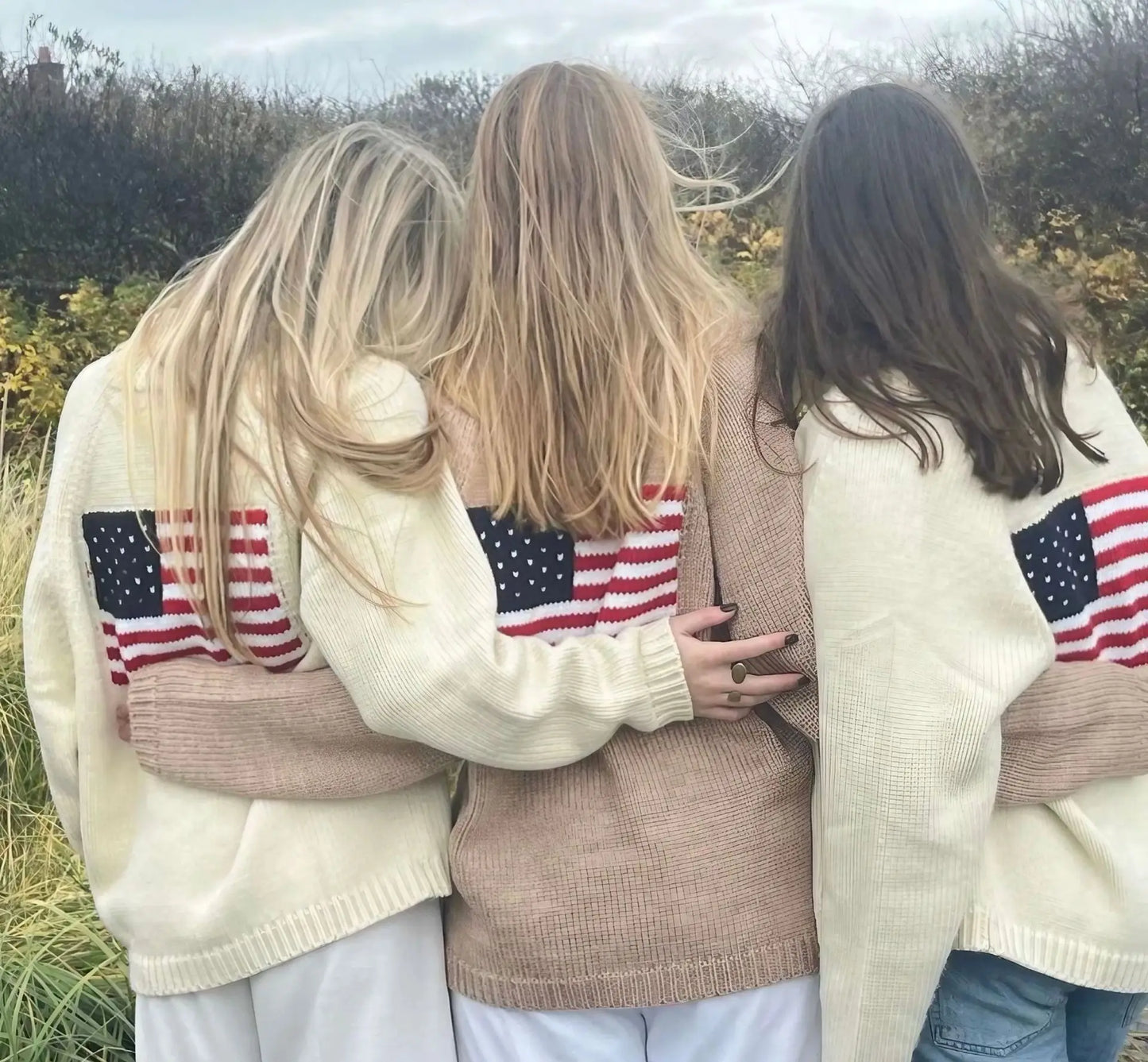 Casual Autumn Winter Warm Flag Pattern Sweaters Cardigan Jumpers Loose Long Sleeved V-neck Boho Beach Sweater for Women Coats