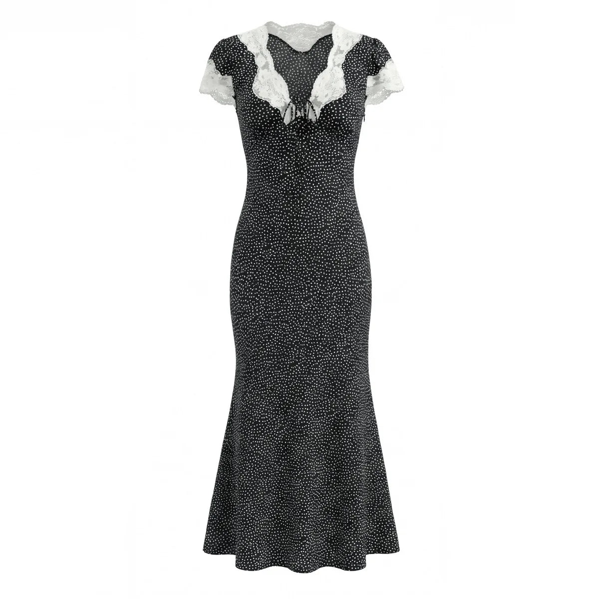 Cotton Rayon Printed Elegant Lace Long Dresses for Women Robe Vintage Sexy Slim V Neck French Style Summer Dress Ladies Vestidos