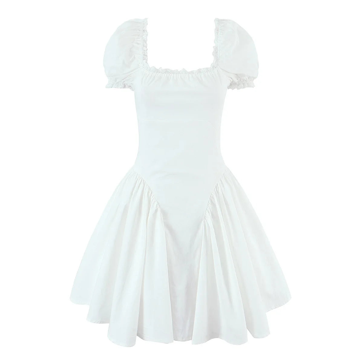 Lovely Mini Dresses for Women Summer Vintage Sexy V Neck Short Puff Sleeve Lace-up Back Waist Print Dress Party Female Vestidos