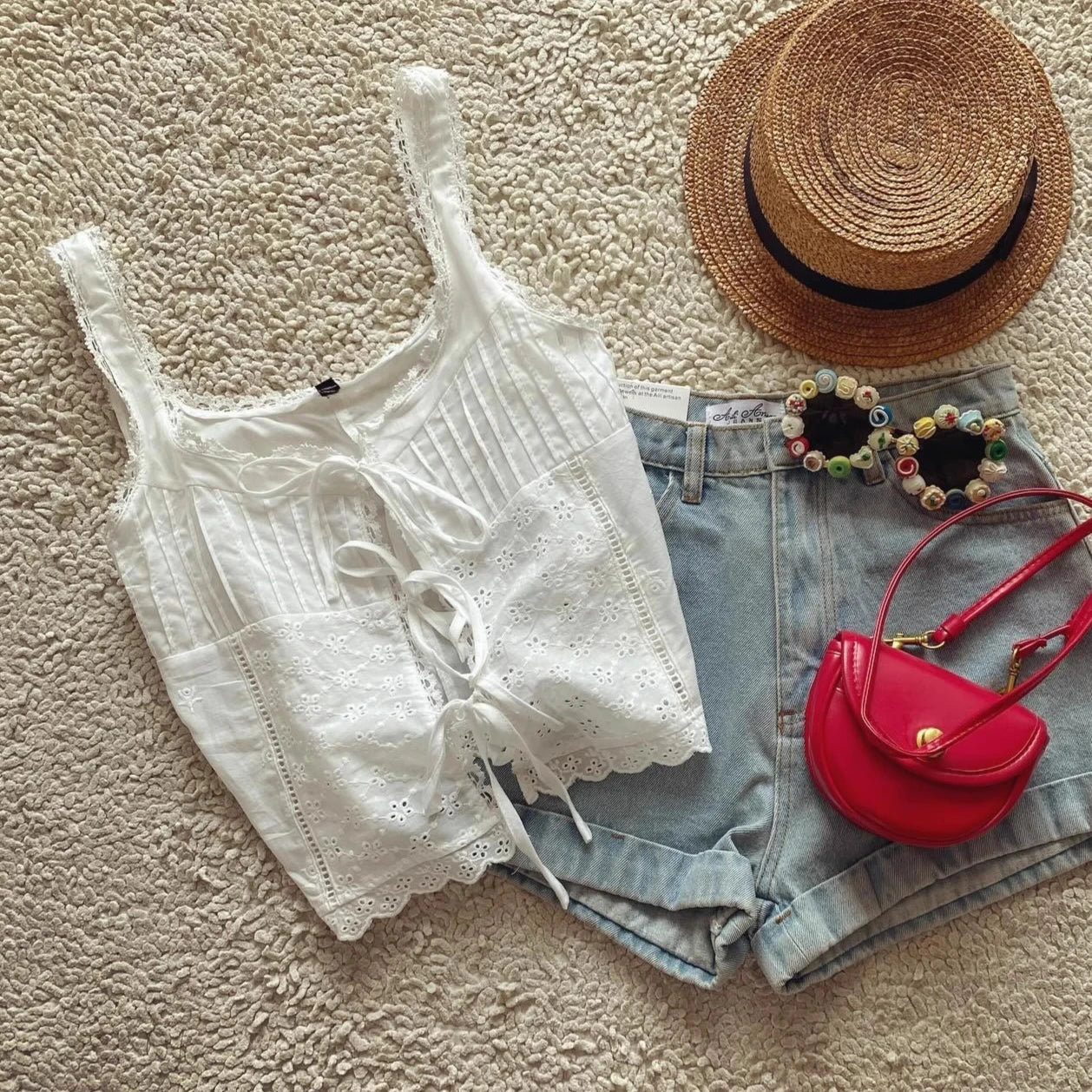 Sleeveless Lace Up Crop Top for Women White Cotton Floral Embroidery Camis Tanks Tops Tees Summer Casual Blouse Boho Beach wear