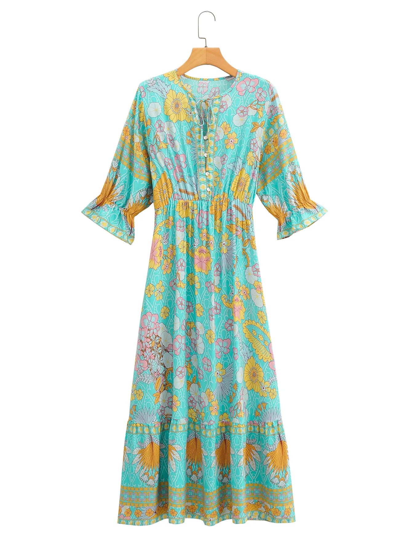 Cotton Rayon Butterfly Sleeves Maxi Dresses for Women Summer Vintage Printed Long Dress Boho Beach Wear Gypsy Robe Vestidos