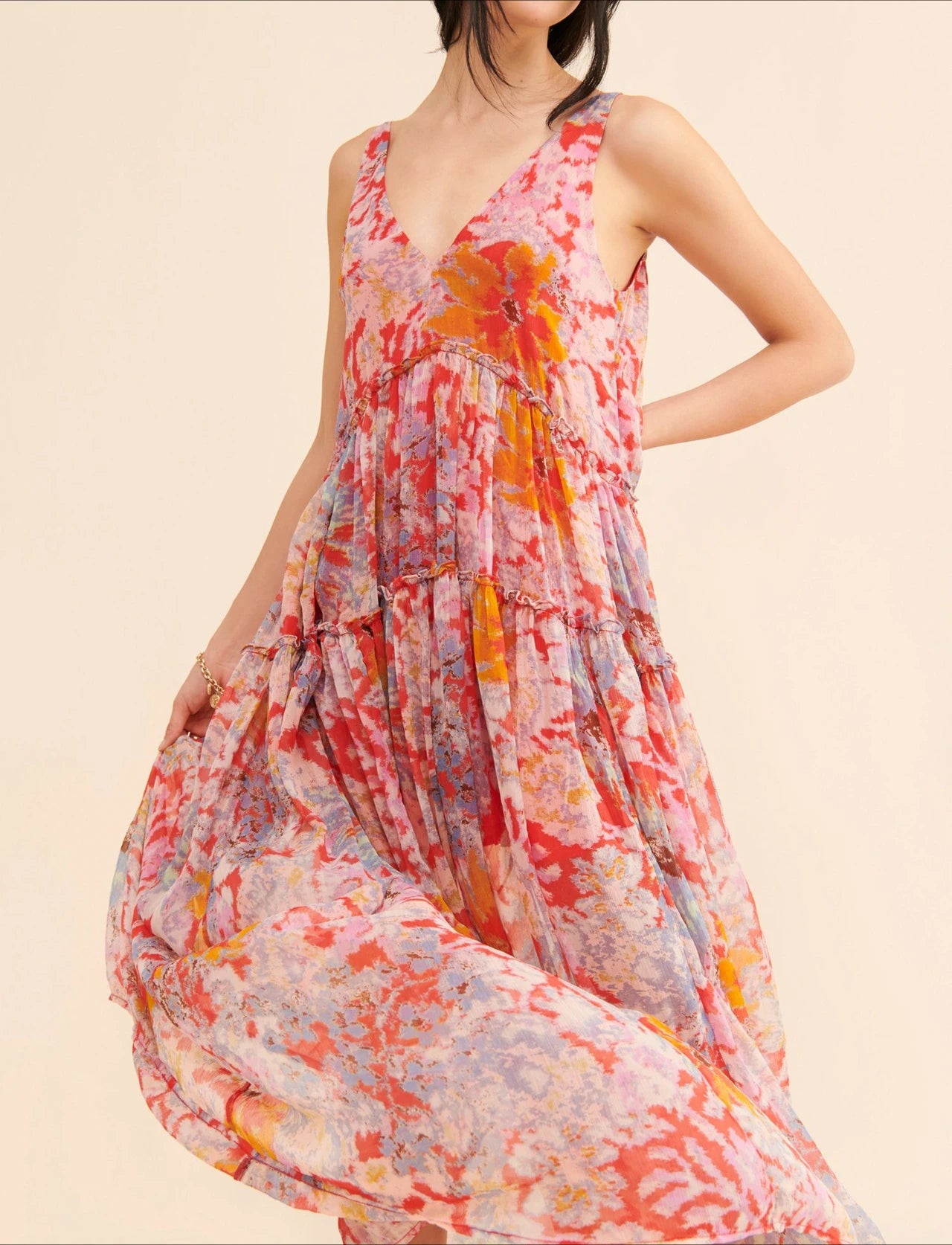 Bohemian Maxi Dresses Women Summer Sleeveless Floral Chiffon Printed Boho Beach Dress Loose Holiday Long Ladies Robe Vestidos