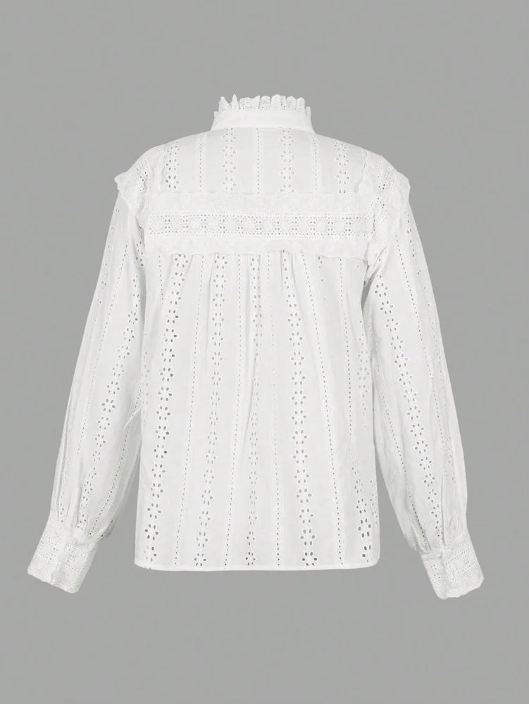 Cotton White Blouses Shirts for Women Top Cosy Whole Piece Floral Embroidery Long Sleeves Blouse Spirng Summer Boho Beach Blusas