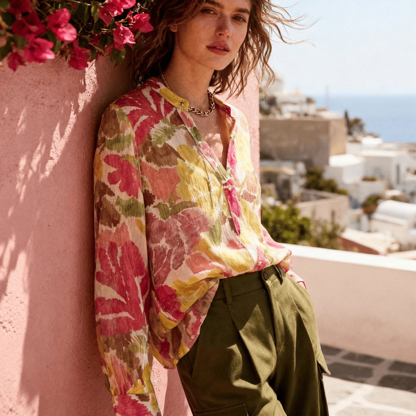Chiffon Floral Printed Blouses Shirts for Women Cover-up Boho Beach Wear Casual Blouse Shirt Summer Long Sleeve Ladies Tops