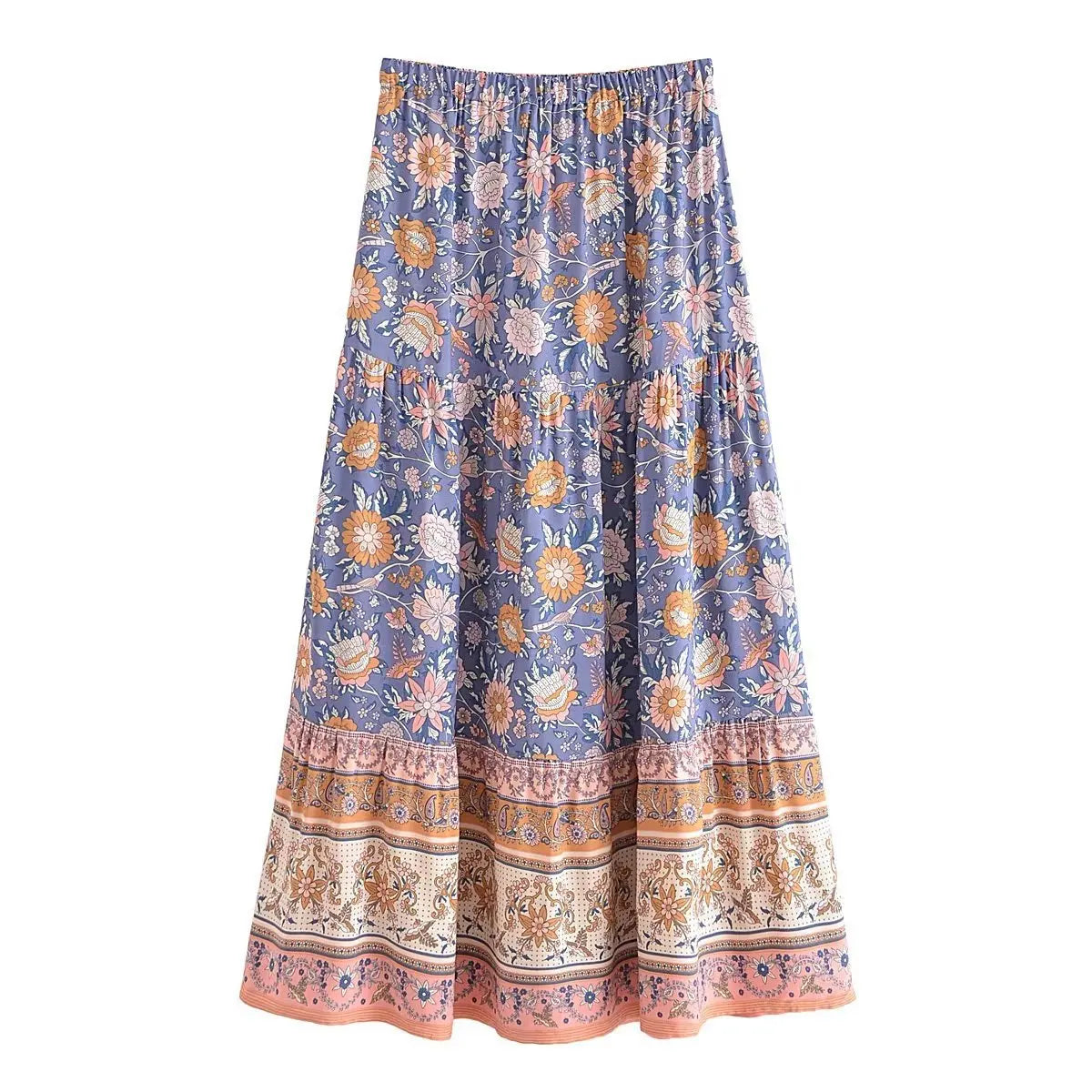 Boho Beach Rayon Floral Printed  Blouse Shirt for Women Tassel V Neck Long-sleeve Loose Gypsy Summer Blouses Shirts Ladies Tops