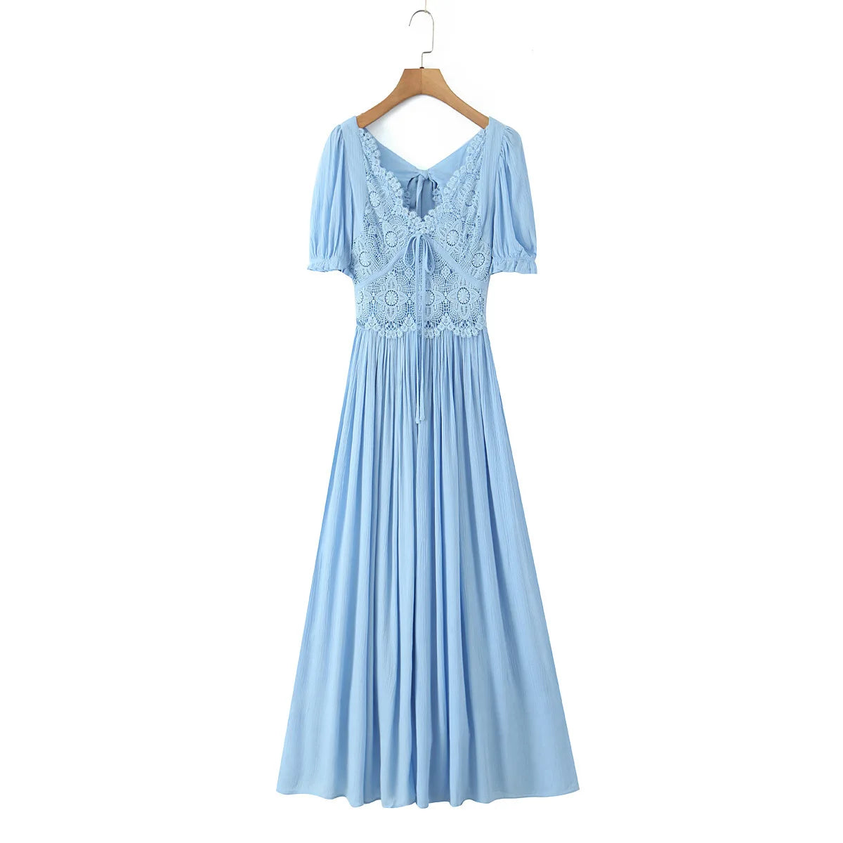 100%cotton Sexy Deep V Neck Backless Hollow Out Lace Maxi Dress Women's Robe Vacation Dresses Summer Boho Beach Ladies Vestidos