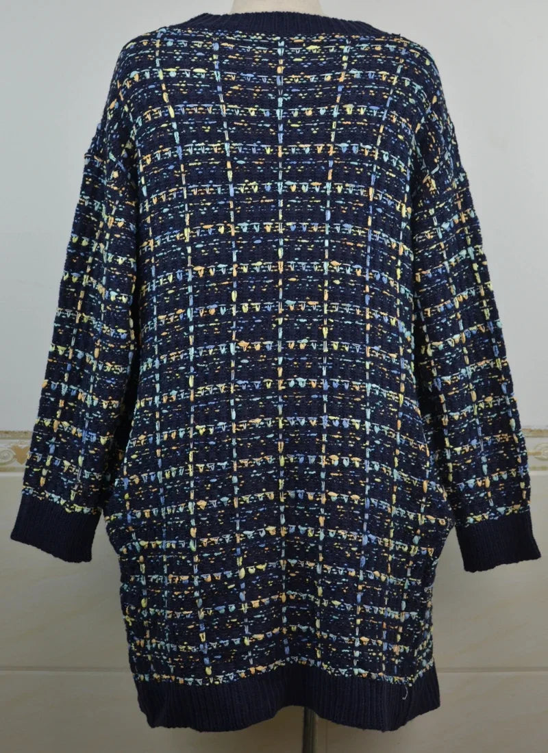 AYUALIN Women's Sweater Knitted Cardigan Winter Vintage Plaid Jacquard Knit Long Cardigans Knit Warm Sweaters Women Coats