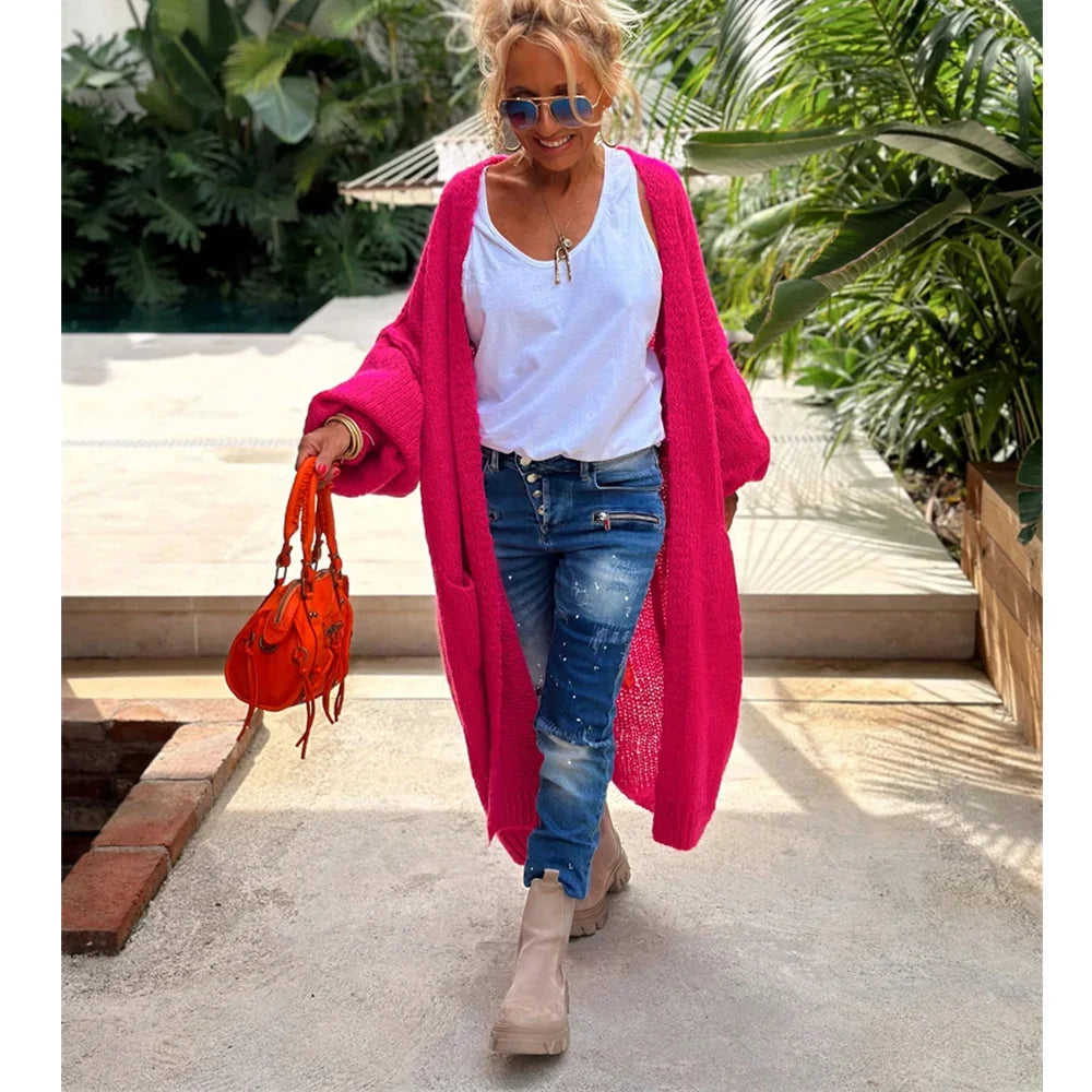 Casual Long Sleeve Loose Outerwear Sweaters Coat Autumn Winter Warm Knitted Long Cardigan Women Sweater Coats Streetwear Jumpers