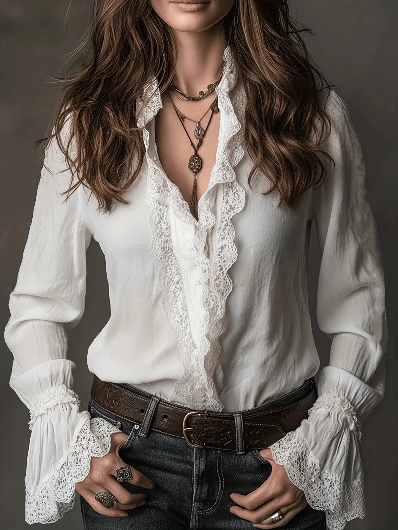 Vintage Flare Long Sleeve Blouses Shirts for Women Tops White Lace Boho Beach Blouse Ladies Shirt Spring Summer Top