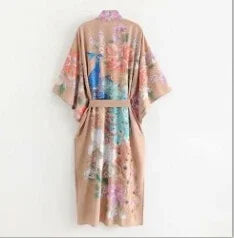 AYUALIN Kaftan Robe Blue Phoenix Floral Print Kimono Cardigan Boho Sexy Side Slits Gypsy Blusa Summer Loose Long Women Blouses