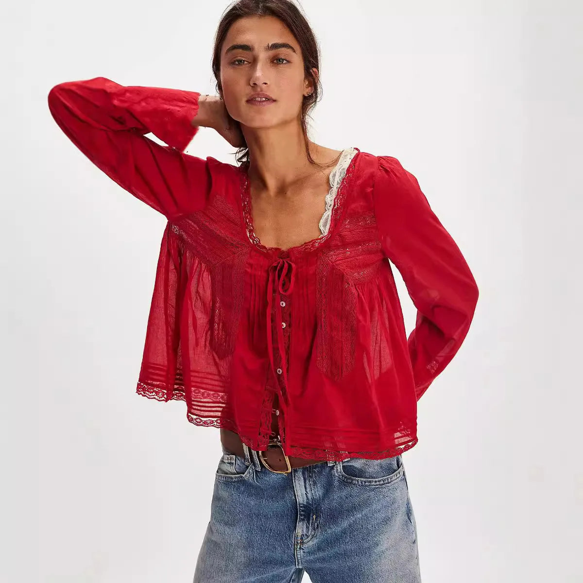 Flare Long Sleeve Loose Blouses Shirts For Women Free Style Cotton Lace Blouse Boho Beach Hippie Lightweight Ladies top Summer