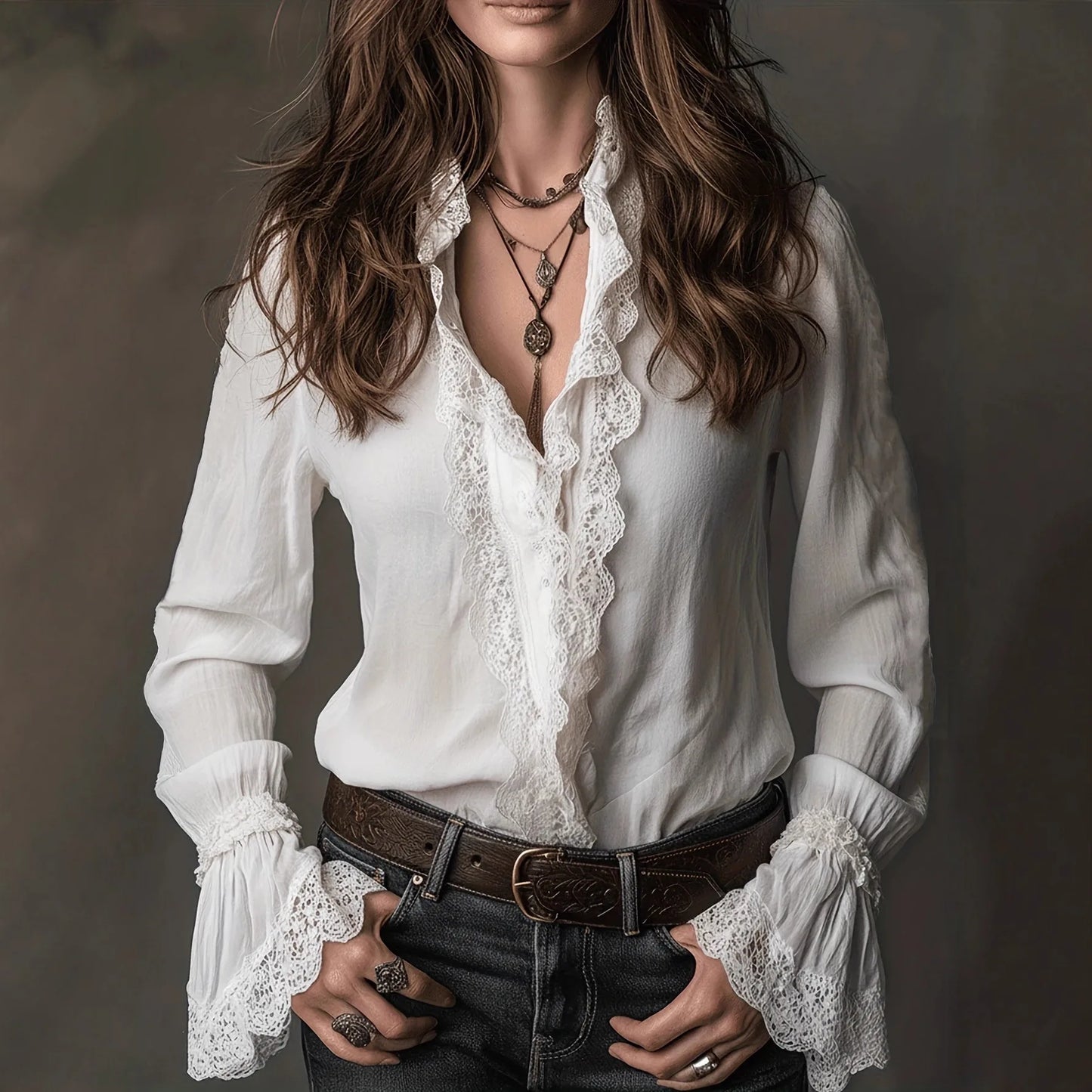 Vintage Flare Long Sleeve Blouses Shirts for Women Tops White Lace Boho Beach Blouse Ladies Shirt Spring Summer Top
