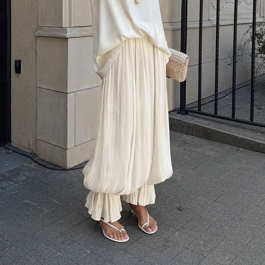 Bubble Pants for Women Stylish Elegant Casual Trendy Spring Summer Long Pants Loose Silky High Street Trousers