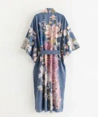 AYUALIN Kaftan Robe Blue Phoenix Floral Print Kimono Cardigan Boho Sexy Side Slits Gypsy Blusa Summer Loose Long Women Blouses