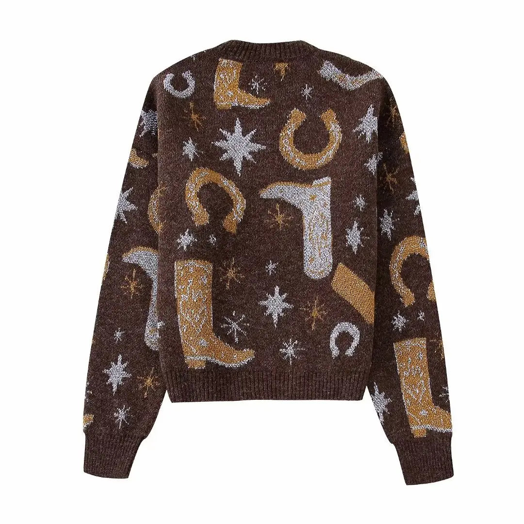 Loose Long Sleeve Pullovers Autumn Winter Warm Women Sweater Pull Hippie Ethnic Jacquard Knitted Sweaters Jumpers Boho Casual