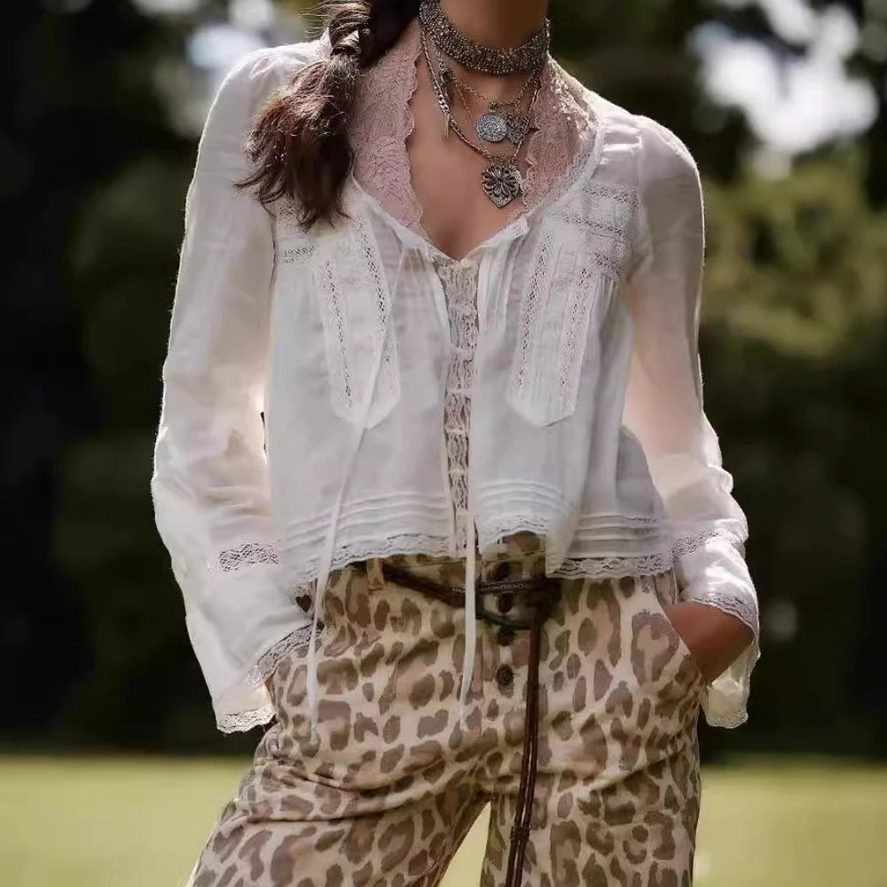 Flare Long Sleeve Loose Blouses Shirts For Women Free Style Cotton Lace Blouse Boho Beach Hippie Lightweight Ladies top Summer