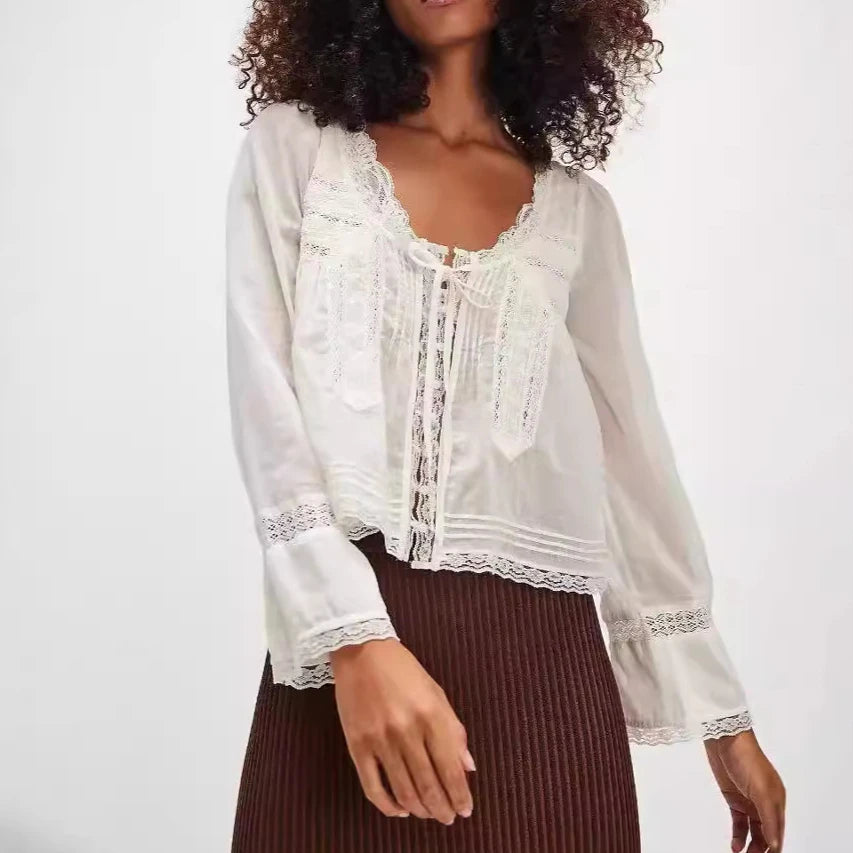 Flare Long Sleeve Loose Blouses Shirts For Women Free Style Cotton Lace Blouse Boho Beach Hippie Lightweight Ladies top Summer