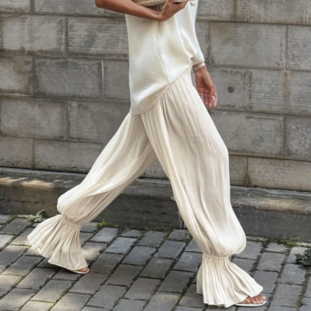 Bubble Pants for Women Stylish Elegant Casual Trendy Spring Summer Long Pants Loose Silky High Street Trousers